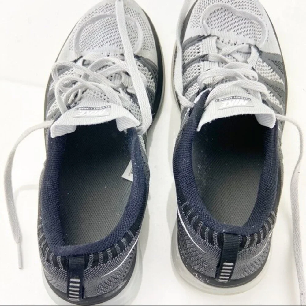 Nike Mens Lunar Flyknit Running Shoes Size 7 Gray Black Knit Low Sneaker Trainer